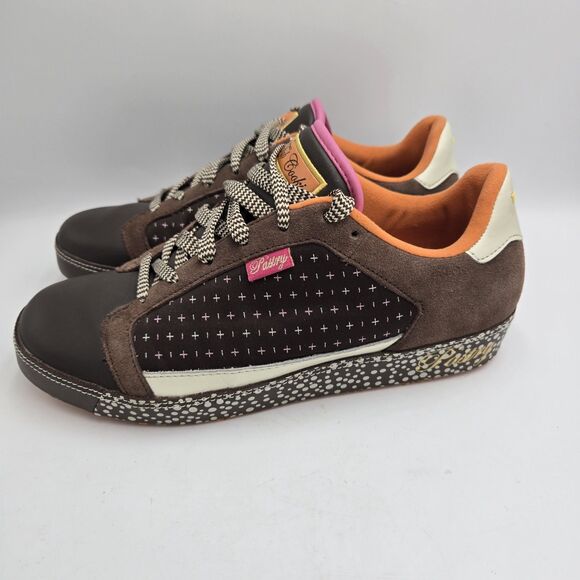 Fab Cookie Pastry Women’s Shoes 8.5 Brown Pink Suede Leather Sneakers Retro Y2K - Picture 3 of 11